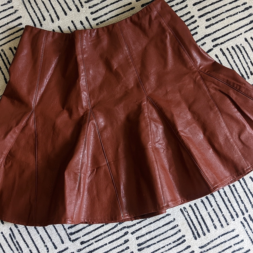 Pleather Brown Pleated Skirt